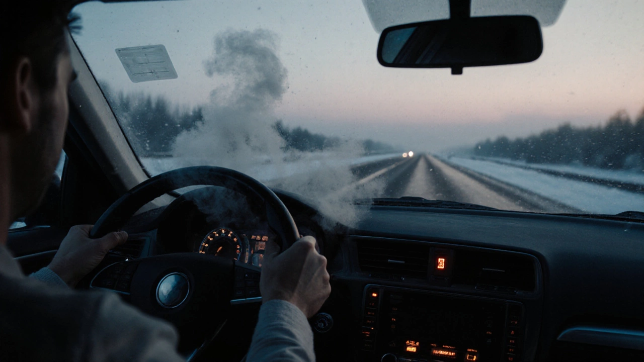 Car sputtering on a cold highway with check engine light flashing