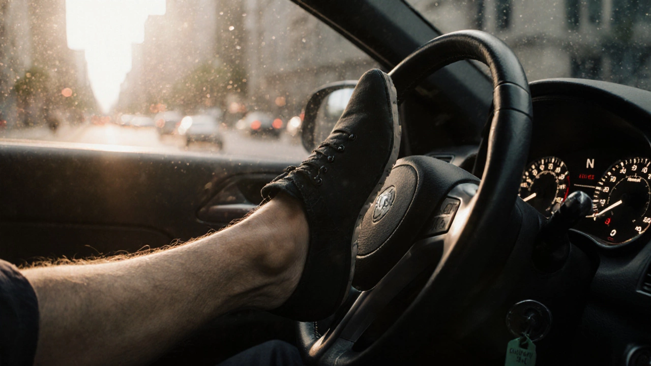 Driver's foot hovering above the clutch pedal, symbolizing proper driving habits to extend clutch life.
