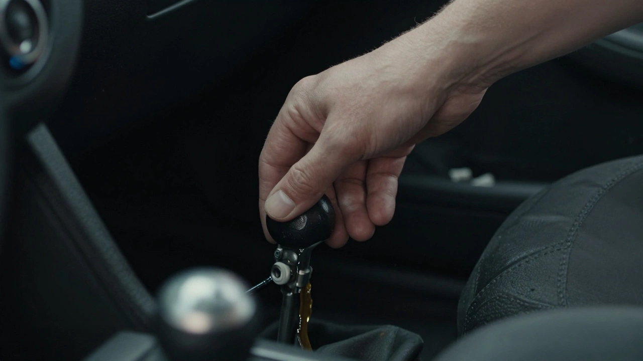 Driver's foot pressing a clutch pedal that sinks too low, showing mechanical failure.