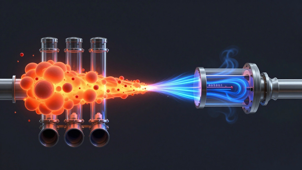 3D visualization of exhaust gas flow and backpressure dynamics