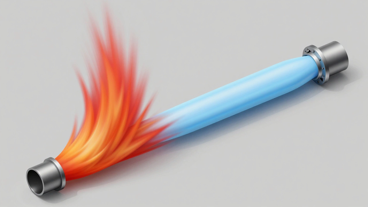 Diagram comparing fast gas flow in narrow pipes vs slow flow in wide pipes.