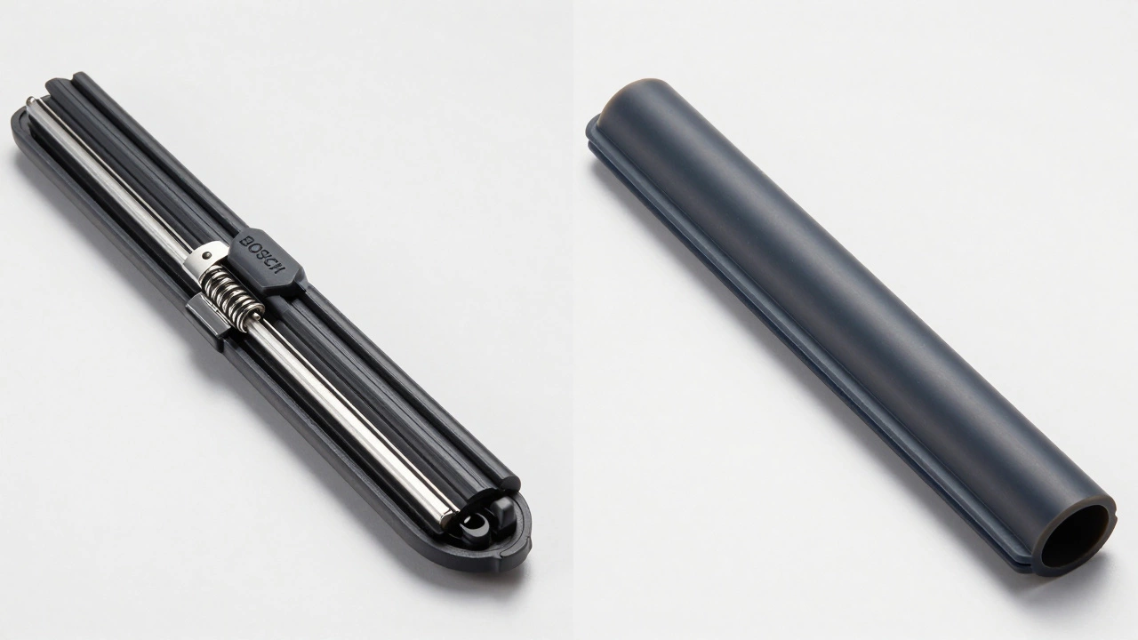 Side-by-side comparison of rubber and silicone wiper blades