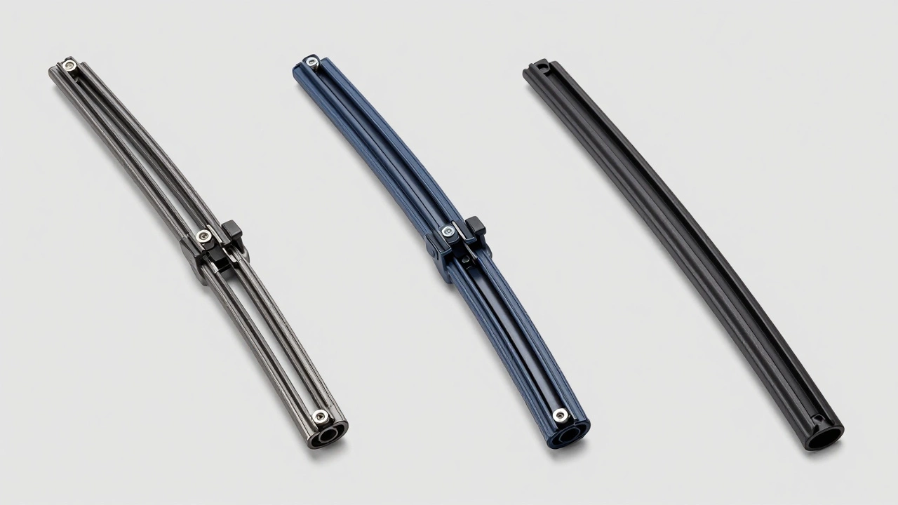 Three types of wiper blades: conventional, hybrid, and beam styles
