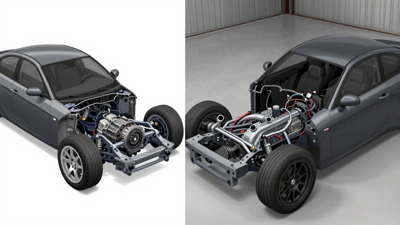 Comparison of FWD and RWD transmission removal complexity in a garage