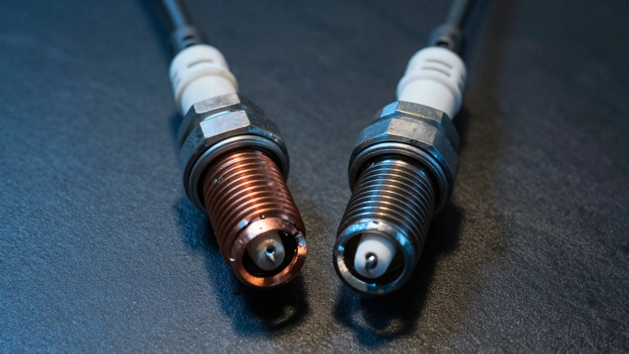 Comparison of worn copper vs new iridium spark plugs