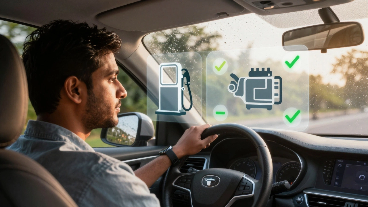 Driver contemplating car maintenance costs in cabin