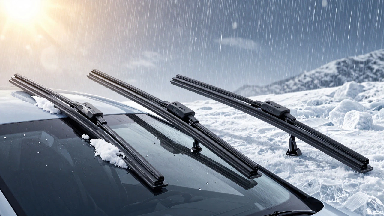 Comparison of three wiper blade types performing in different weather