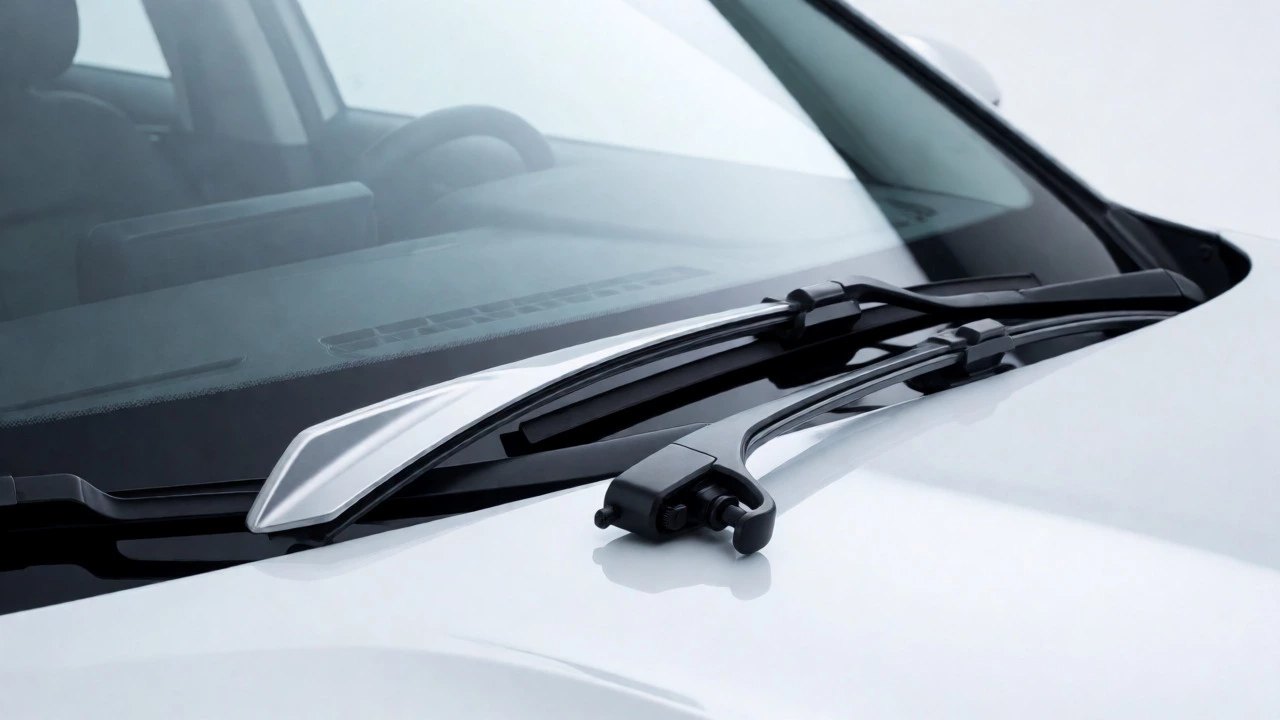 Premium silicone wiper blades displayed on a black car hood
